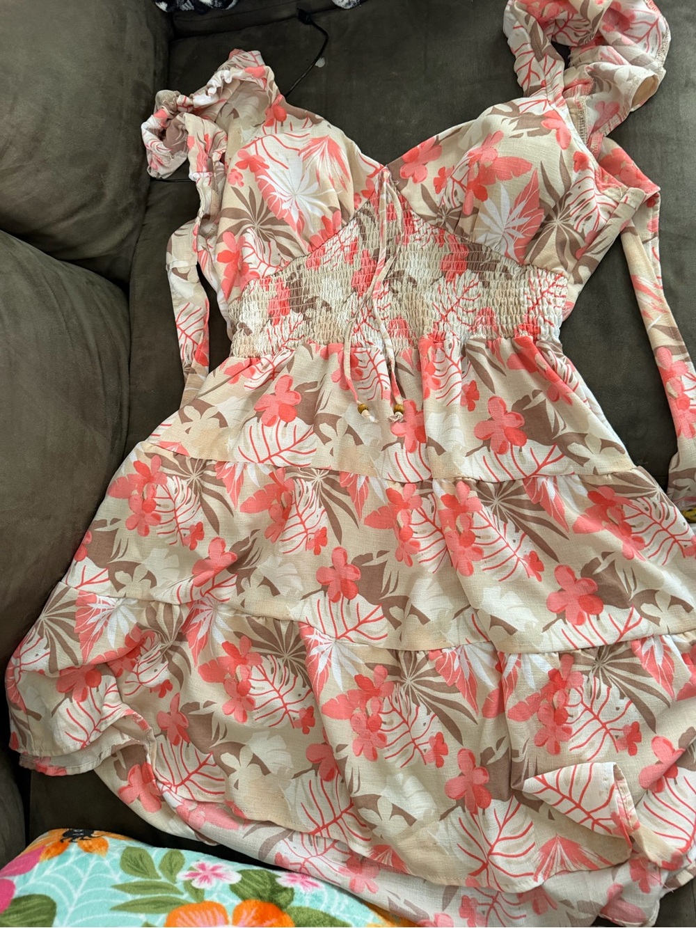 Coral Floral Backless Tiered Sundress